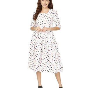 Polka Dot White Color Crep Women Midi Dress
